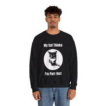 Load image into Gallery viewer, "My Cat Thinks I'm Purr-fect" 001 Black & White Collection - Unisex Heavy Blend™ Crewneck Sweatshirt
