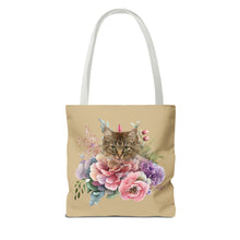Load image into Gallery viewer, Claudia Floral Cat Tote Bag, Cat Lover Gift, Cat Mom Tote, Cat Tote, Cat Art Tote, Floral Tote Bag, Tabby Cat Tote ,Tabby Cat Floral Design