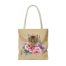 Load image into Gallery viewer, Claudia Floral Cat Tote Bag, Cat Lover Gift, Cat Mom Tote, Cat Tote, Cat Art Tote, Floral Tote Bag, Tabby Cat Tote ,Tabby Cat Floral Design