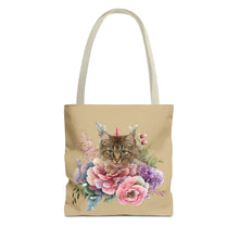 Load image into Gallery viewer, Claudia Floral Cat Tote Bag, Cat Lover Gift, Cat Mom Tote, Cat Tote, Cat Art Tote, Floral Tote Bag, Tabby Cat Tote ,Tabby Cat Floral Design