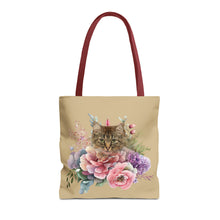Load image into Gallery viewer, Claudia Floral Cat Tote Bag, Cat Lover Gift, Cat Mom Tote, Cat Tote, Cat Art Tote, Floral Tote Bag, Tabby Cat Tote ,Tabby Cat Floral Design