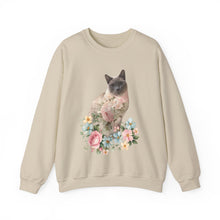 Load image into Gallery viewer, Pearl Floral Cat Sweatshirt, Cat Lover Sweatshirt, Gift for Cat  Lover, Cat Art Shirt, Cat Mom, Floral Cat, Floral Cat Shirt