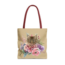 Load image into Gallery viewer, Claudia Floral Cat Tote Bag, Cat Lover Gift, Cat Mom Tote, Cat Tote, Cat Art Tote, Floral Tote Bag, Tabby Cat Tote ,Tabby Cat Floral Design