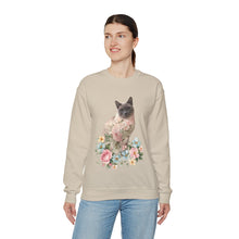 Load image into Gallery viewer, Pearl Floral Cat Sweatshirt, Cat Lover Sweatshirt, Gift for Cat  Lover, Cat Art Shirt, Cat Mom, Floral Cat, Floral Cat Shirt