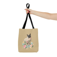 Load image into Gallery viewer, Pearl Floral Cat Tote Bag, Cat Lover Gift, Cat Mom Tote, Cat Tote, Cat Art Tote, Floral Tote Bag, Siamese Cat Tote