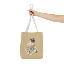 Load image into Gallery viewer, Pearl Floral Cat Tote Bag, Cat Lover Gift, Cat Mom Tote, Cat Tote, Cat Art Tote, Floral Tote Bag, Siamese Cat Tote