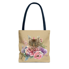 Load image into Gallery viewer, Claudia Floral Cat Tote Bag, Cat Lover Gift, Cat Mom Tote, Cat Tote, Cat Art Tote, Floral Tote Bag, Tabby Cat Tote ,Tabby Cat Floral Design