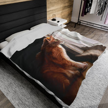 Load image into Gallery viewer, "Purrfect View" Velveteen Plush Blanket featuring the art of Bruce Strickland