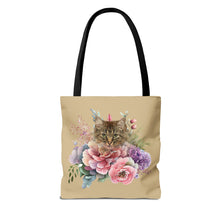 Load image into Gallery viewer, Claudia Floral Cat Tote Bag, Cat Lover Gift, Cat Mom Tote, Cat Tote, Cat Art Tote, Floral Tote Bag, Tabby Cat Tote ,Tabby Cat Floral Design