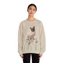 Load image into Gallery viewer, Pearl Floral Cat Sweatshirt, Cat Lover Sweatshirt, Gift for Cat  Lover, Cat Art Shirt, Cat Mom, Floral Cat, Floral Cat Shirt