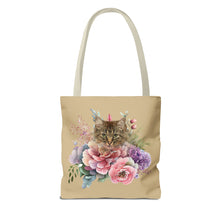 Load image into Gallery viewer, Claudia Floral Cat Tote Bag, Cat Lover Gift, Cat Mom Tote, Cat Tote, Cat Art Tote, Floral Tote Bag, Tabby Cat Tote ,Tabby Cat Floral Design