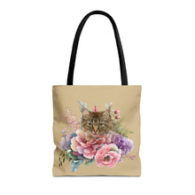 Load image into Gallery viewer, Claudia Floral Cat Tote Bag, Cat Lover Gift, Cat Mom Tote, Cat Tote, Cat Art Tote, Floral Tote Bag, Tabby Cat Tote ,Tabby Cat Floral Design