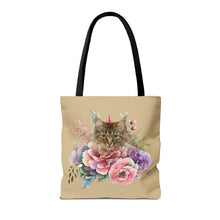 Load image into Gallery viewer, Claudia Floral Cat Tote Bag, Cat Lover Gift, Cat Mom Tote, Cat Tote, Cat Art Tote, Floral Tote Bag, Tabby Cat Tote ,Tabby Cat Floral Design