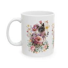 Load image into Gallery viewer, Pearl Floral Cat Mug- Ceramic Mug 11oz Art of Bruce Strickland, Fine Art Mug, Cat Coffee Mug, Cat Lover Gift, Cat Lady Gift, Floral Cat Mug