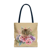 Load image into Gallery viewer, Claudia Floral Cat Tote Bag, Cat Lover Gift, Cat Mom Tote, Cat Tote, Cat Art Tote, Floral Tote Bag, Tabby Cat Tote ,Tabby Cat Floral Design