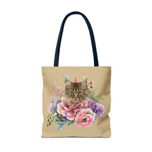 Load image into Gallery viewer, Claudia Floral Cat Tote Bag, Cat Lover Gift, Cat Mom Tote, Cat Tote, Cat Art Tote, Floral Tote Bag, Tabby Cat Tote ,Tabby Cat Floral Design