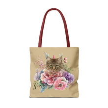 Load image into Gallery viewer, Claudia Floral Cat Tote Bag, Cat Lover Gift, Cat Mom Tote, Cat Tote, Cat Art Tote, Floral Tote Bag, Tabby Cat Tote ,Tabby Cat Floral Design