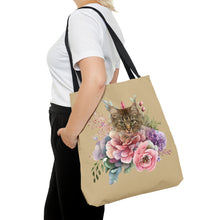 Load image into Gallery viewer, Claudia Floral Cat Tote Bag, Cat Lover Gift, Cat Mom Tote, Cat Tote, Cat Art Tote, Floral Tote Bag, Tabby Cat Tote ,Tabby Cat Floral Design
