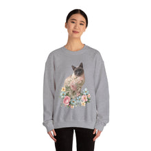 Load image into Gallery viewer, Pearl Floral Cat Sweatshirt, Cat Lover Sweatshirt, Gift for Cat  Lover, Cat Art Shirt, Cat Mom, Floral Cat, Floral Cat Shirt