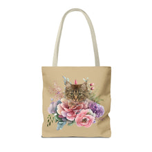 Load image into Gallery viewer, Claudia Floral Cat Tote Bag, Cat Lover Gift, Cat Mom Tote, Cat Tote, Cat Art Tote, Floral Tote Bag, Tabby Cat Tote ,Tabby Cat Floral Design