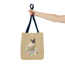 Load image into Gallery viewer, Pearl Floral Cat Tote Bag, Cat Lover Gift, Cat Mom Tote, Cat Tote, Cat Art Tote, Floral Tote Bag, Siamese Cat Tote