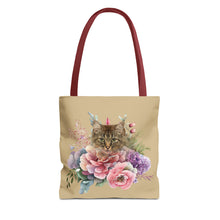 Load image into Gallery viewer, Claudia Floral Cat Tote Bag, Cat Lover Gift, Cat Mom Tote, Cat Tote, Cat Art Tote, Floral Tote Bag, Tabby Cat Tote ,Tabby Cat Floral Design