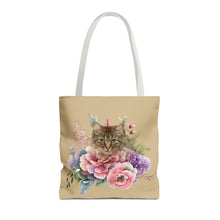 Load image into Gallery viewer, Claudia Floral Cat Tote Bag, Cat Lover Gift, Cat Mom Tote, Cat Tote, Cat Art Tote, Floral Tote Bag, Tabby Cat Tote ,Tabby Cat Floral Design