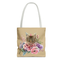 Load image into Gallery viewer, Claudia Floral Cat Tote Bag, Cat Lover Gift, Cat Mom Tote, Cat Tote, Cat Art Tote, Floral Tote Bag, Tabby Cat Tote ,Tabby Cat Floral Design