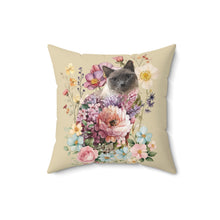 Load image into Gallery viewer, Pearl Siamese Floral Cat Throw Pillow, Floral Throw Pillow, Cat Home Decor, Cat Lover Gift, Cat Pillow, Cat Couch Pillow, Siamese Cat Decor