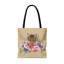 Load image into Gallery viewer, Claudia Floral Cat Tote Bag, Cat Lover Gift, Cat Mom Tote, Cat Tote, Cat Art Tote, Floral Tote Bag, Tabby Cat Tote ,Tabby Cat Floral Design