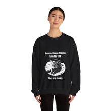 Load image into Gallery viewer, Rescue, Keep, Cherish, Love For Life, They Are Family" 002 Black & White Collection - Unisex Heavy Blend™ Crewneck Sweatshirt
