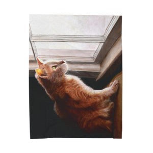 "Purrfect View" Velveteen Plush Blanket featuring the art of Bruce Strickland