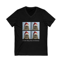 Load image into Gallery viewer, Santa Claudia Christmas Cat Tshirt, Short Sleeve V-Neck Tee, Cat lover gift Christmas