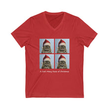 Load image into Gallery viewer, Santa Claudia Christmas Cat Tshirt, Short Sleeve V-Neck Tee, Cat lover gift Christmas
