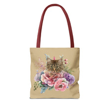 Load image into Gallery viewer, Claudia Floral Cat Tote Bag, Cat Lover Gift, Cat Mom Tote, Cat Tote, Cat Art Tote, Floral Tote Bag, Tabby Cat Tote ,Tabby Cat Floral Design
