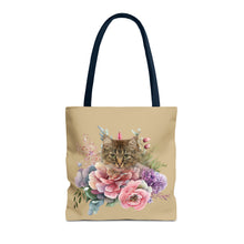Load image into Gallery viewer, Claudia Floral Cat Tote Bag, Cat Lover Gift, Cat Mom Tote, Cat Tote, Cat Art Tote, Floral Tote Bag, Tabby Cat Tote ,Tabby Cat Floral Design