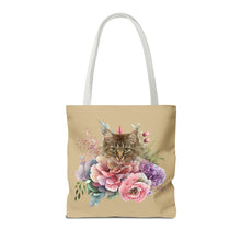 Load image into Gallery viewer, Claudia Floral Cat Tote Bag, Cat Lover Gift, Cat Mom Tote, Cat Tote, Cat Art Tote, Floral Tote Bag, Tabby Cat Tote ,Tabby Cat Floral Design