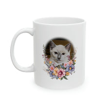 Load image into Gallery viewer, Happy Place - Ceramic Mug 11oz Art of Bruce Strickland, Fine Art Mug, Cat Coffee Mug, Cat Lover Gift, Cat Lady Gift, Floral Cat Mug