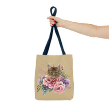 Load image into Gallery viewer, Claudia Floral Cat Tote Bag, Cat Lover Gift, Cat Mom Tote, Cat Tote, Cat Art Tote, Floral Tote Bag, Tabby Cat Tote ,Tabby Cat Floral Design