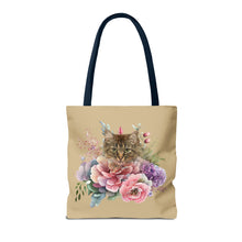 Load image into Gallery viewer, Claudia Floral Cat Tote Bag, Cat Lover Gift, Cat Mom Tote, Cat Tote, Cat Art Tote, Floral Tote Bag, Tabby Cat Tote ,Tabby Cat Floral Design