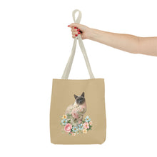 Load image into Gallery viewer, Pearl Floral Cat Tote Bag, Cat Lover Gift, Cat Mom Tote, Cat Tote, Cat Art Tote, Floral Tote Bag, Siamese Cat Tote