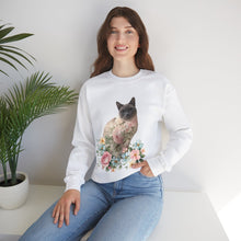 Load image into Gallery viewer, Pearl Floral Cat Sweatshirt, Cat Lover Sweatshirt, Gift for Cat  Lover, Cat Art Shirt, Cat Mom, Floral Cat, Floral Cat Shirt