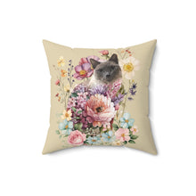 Load image into Gallery viewer, Pearl Siamese Floral Cat Throw Pillow, Floral Throw Pillow, Cat Home Decor, Cat Lover Gift, Cat Pillow, Cat Couch Pillow, Siamese Cat Decor