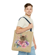 Load image into Gallery viewer, Claudia Floral Cat Tote Bag, Cat Lover Gift, Cat Mom Tote, Cat Tote, Cat Art Tote, Floral Tote Bag, Tabby Cat Tote ,Tabby Cat Floral Design