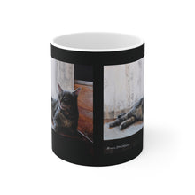 Load image into Gallery viewer, "Benjamin Kitty" Ceramic Mug 11oz featuring the art of Bruce Strickland