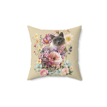 Load image into Gallery viewer, Pearl Siamese Floral Cat Throw Pillow, Floral Throw Pillow, Cat Home Decor, Cat Lover Gift, Cat Pillow, Cat Couch Pillow, Siamese Cat Decor