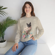 Load image into Gallery viewer, Pearl Floral Cat Sweatshirt, Cat Lover Sweatshirt, Gift for Cat  Lover, Cat Art Shirt, Cat Mom, Floral Cat, Floral Cat Shirt