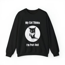Load image into Gallery viewer, "My Cat Thinks I'm Purr-fect" 001 Black & White Collection - Unisex Heavy Blend™ Crewneck Sweatshirt