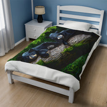 Load image into Gallery viewer, "Bear Necessities" Velveteen Plush Blanket featuring the art of Bruce Strickland