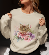Load image into Gallery viewer, Claudia Floral Cat Sweatshirt, Cat Lover Sweatshirt, Gift for Cat  Lover, Cat Art Shirt, Cat Mom,Floral Cat,Floral Cat Shirt,Tabby Cat Shirt
